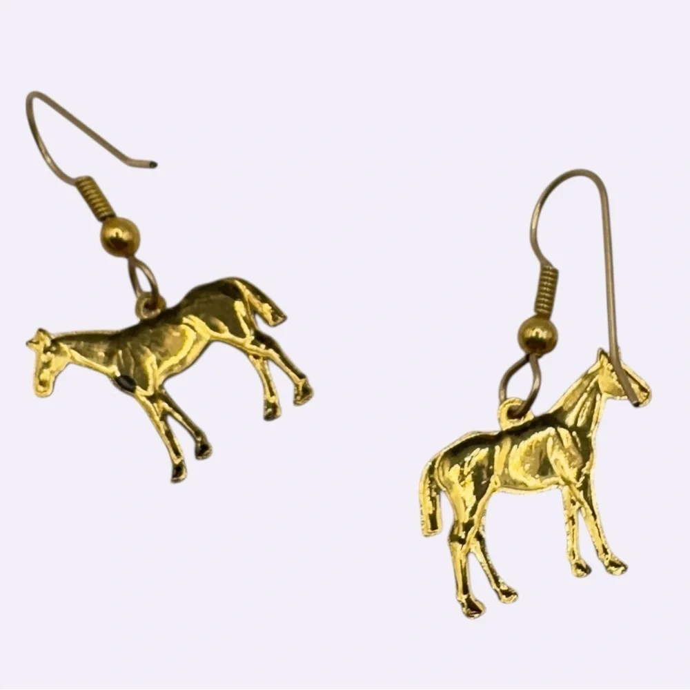Gold Horse Dangle Earrings | Western Equestrian Charm Jewelry